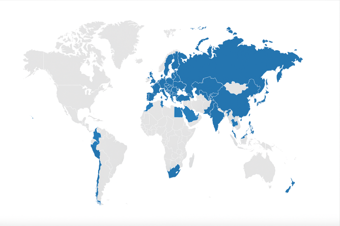 Weltkarte mit Markierungen der einzelnen Länder