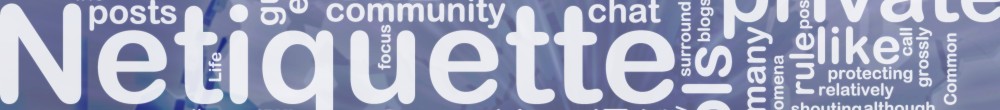Wortsammlung zum Thema Nettiquette, kümstlerisch dargestellt in einer Wolke