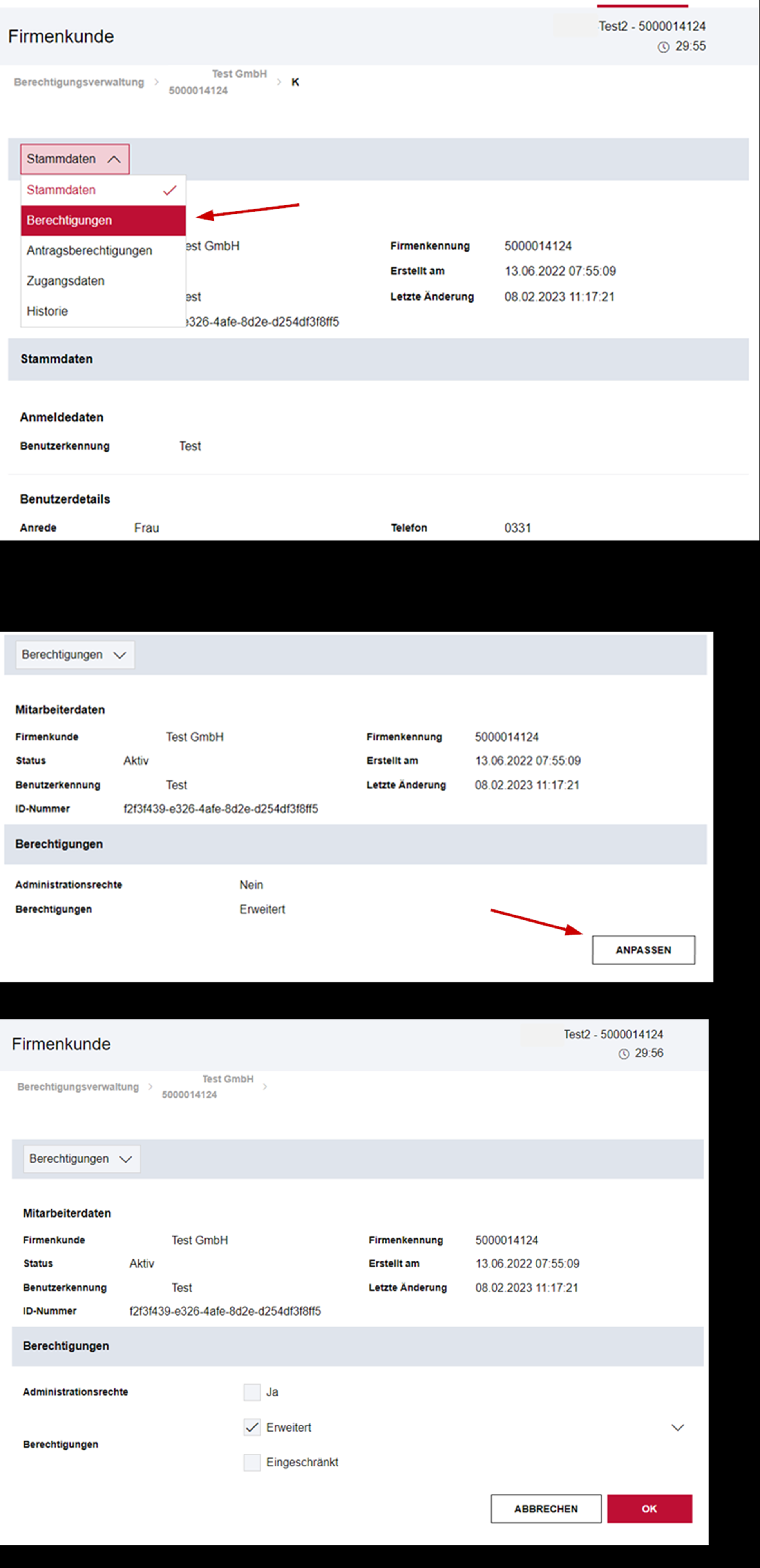 Berechtigung des Mitarbeitenden ändern